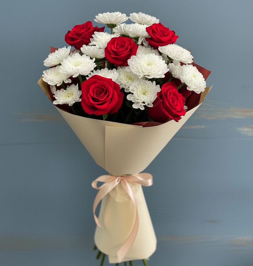 Букет цветов из: Розы и Хризантемы в Клину