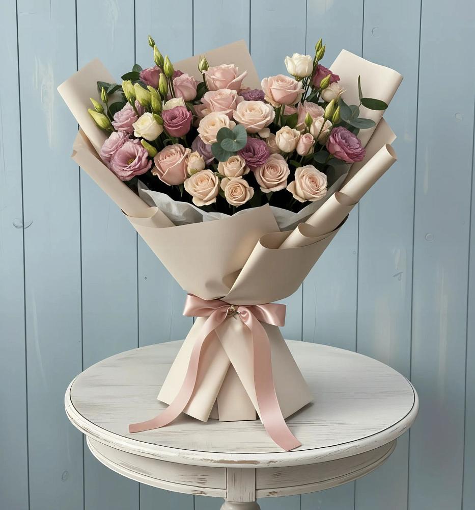 Букет цветов из: Розы и Лизиантусы в Клину