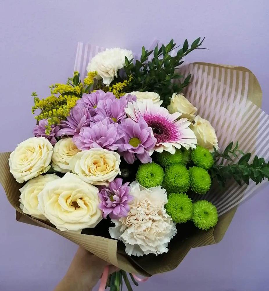 Букет цветов из: Хризантемы, Розы, Гвоздики и Герберы в Клину