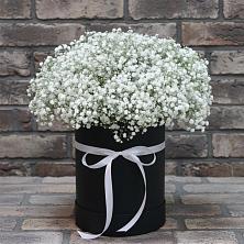 Цветочная композиция из Гипсофила в шляпной коробке в Клину